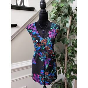 Iman Blouse Top Womens 3X Black Floral Sleeveless V Neck Stretch Pullover